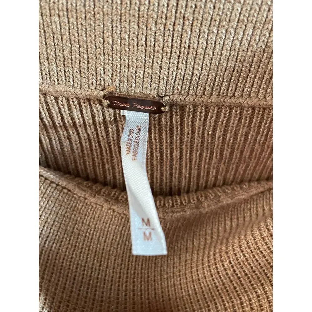 Free People Golden Hour Midi Skirt Ribbed Knit Tan Midi with Side Slit Size M